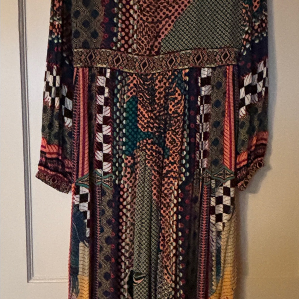 Multicolor Printed Long-Sleeve Maxi Dress
